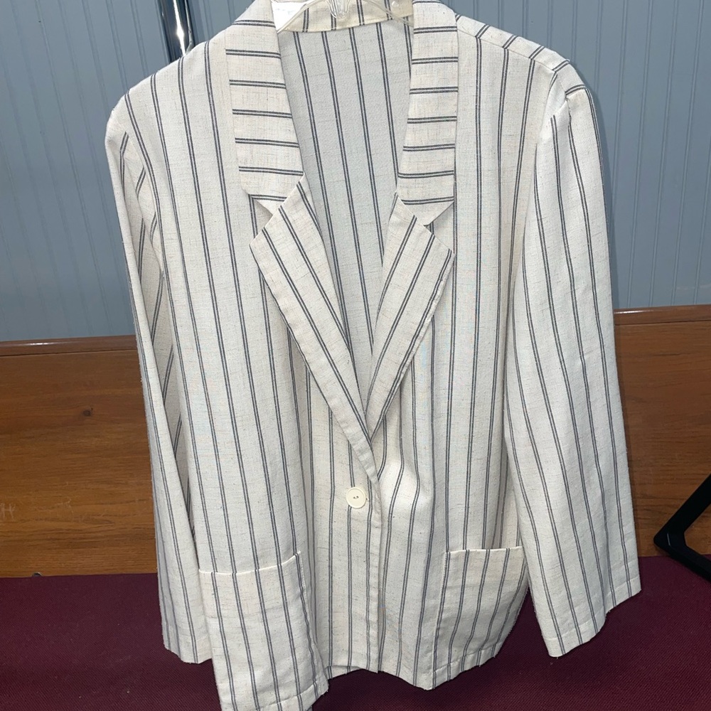 Striped White and Black Women's Blazer
